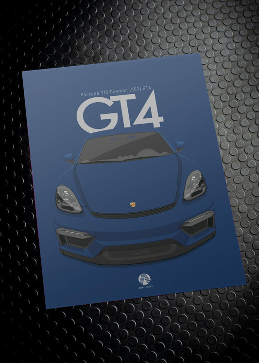 2020 Porsche 718 Cayman (982) GT4 Gentian Blue  - poster print