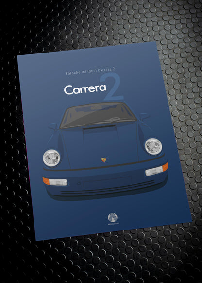 1992 Porsche 911 (964) Carrera 2 - Midnight Blue - poster print