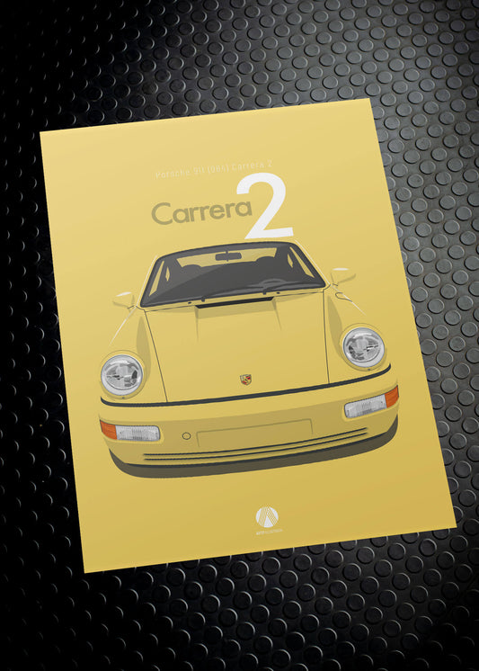 1992 Porsche 911 (964) Carrera 2 - Hellgelb - poster print