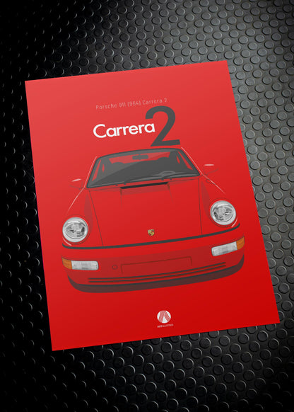 1992 Porsche 911 (964) Carrera 2 - Guards Red - poster print