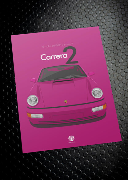 1992 Porsche 911 (964) Carrera 2 - Ruby Stone - poster print