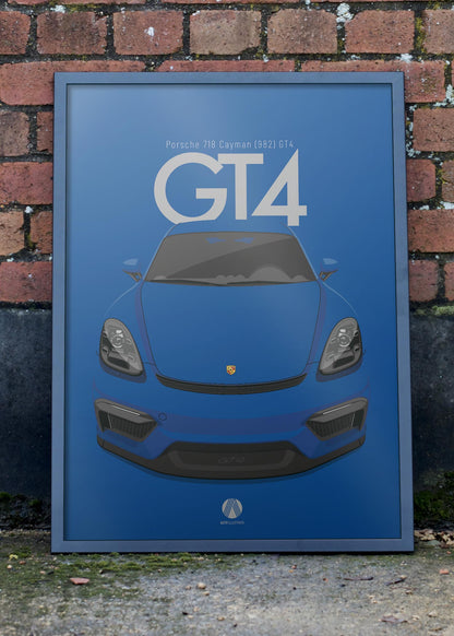 2020 Porsche 718 Cayman (982) GT4 Nogaro Blue  - poster print