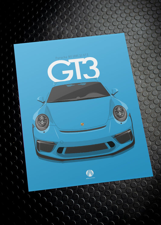 2017 Porsche 911 (991.2) GT3 Miami Blue  - poster print