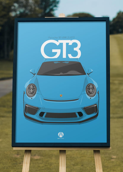 2017 Porsche 911 (991.2) GT3 Miami Blue  - poster print