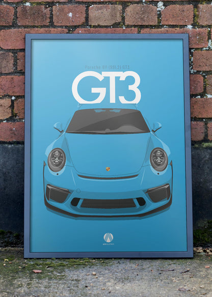 2017 Porsche 911 (991.2) GT3 Miami Blue  - poster print