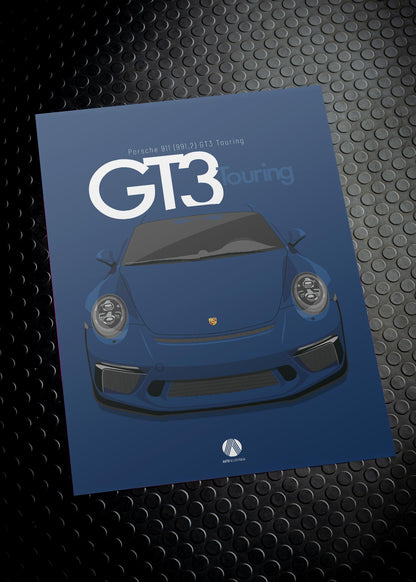 2017 Porsche 911 (991.2) GT3 Touring Sea Blue  - poster print