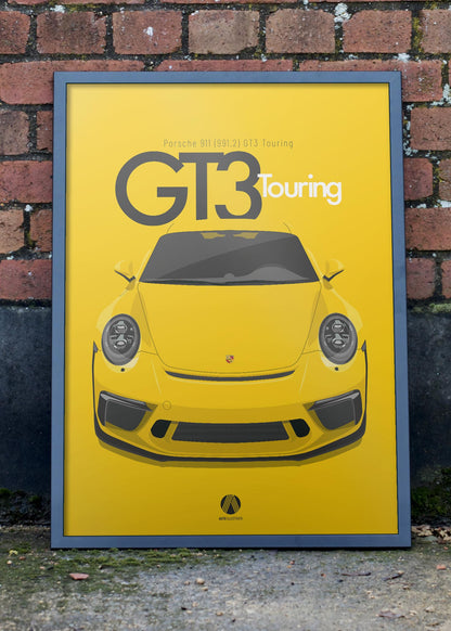 2017 Porsche 911 (991.2) GT3 Touring Signal Yellow  - poster print