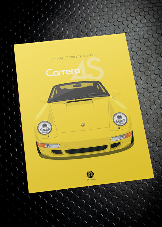 1997 Porsche 911 (993) Carrera 4S Speed Yellow - poster print
