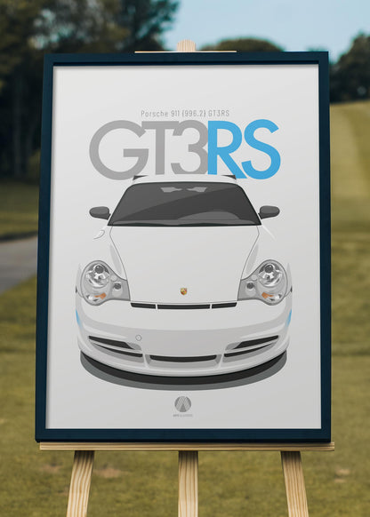 2003 Porsche 911 (996.2) GT3 RS - Carrara White and blue - poster print