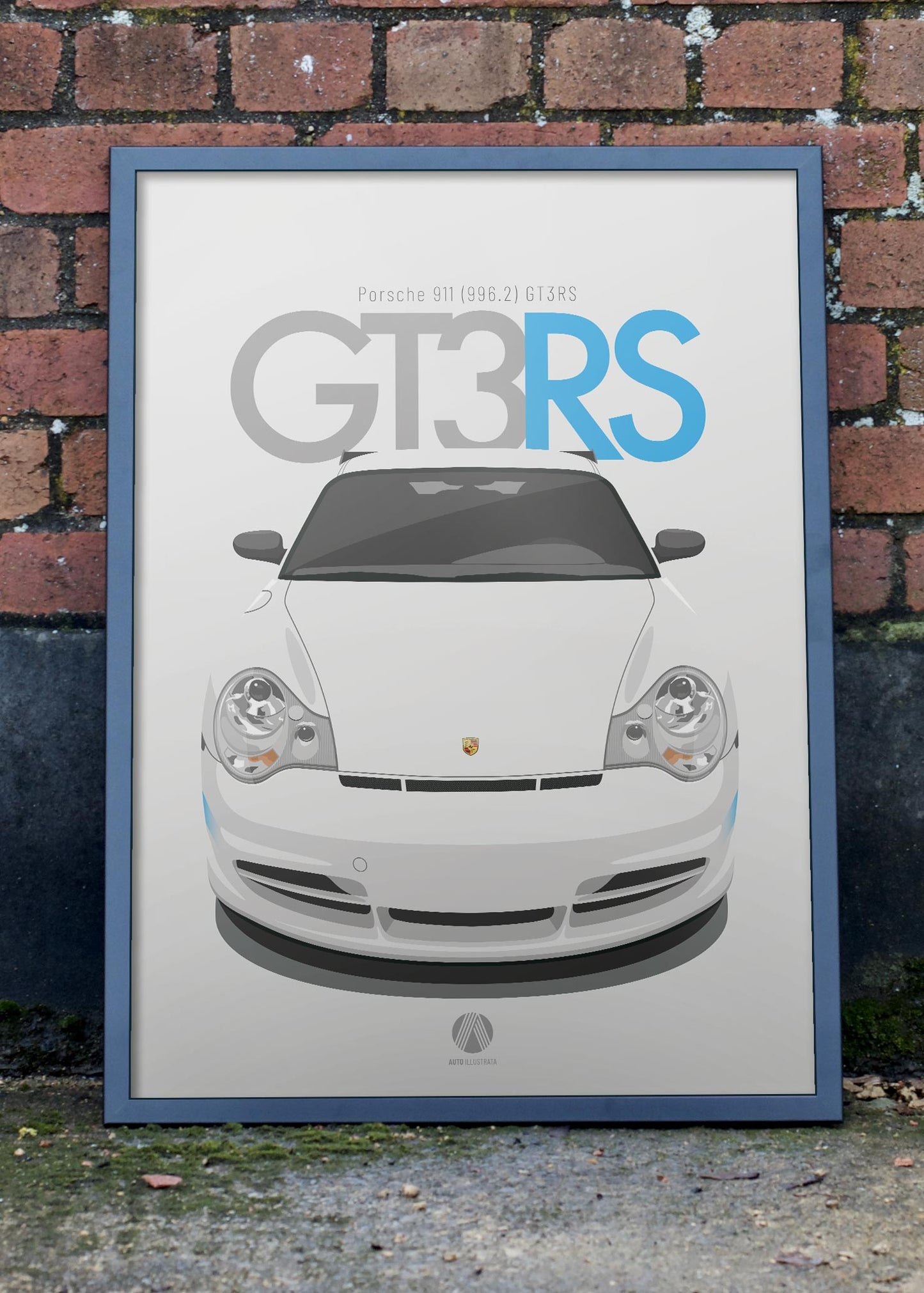 2003 Porsche 911 (996.2) GT3 RS - Carrara White and blue - poster print