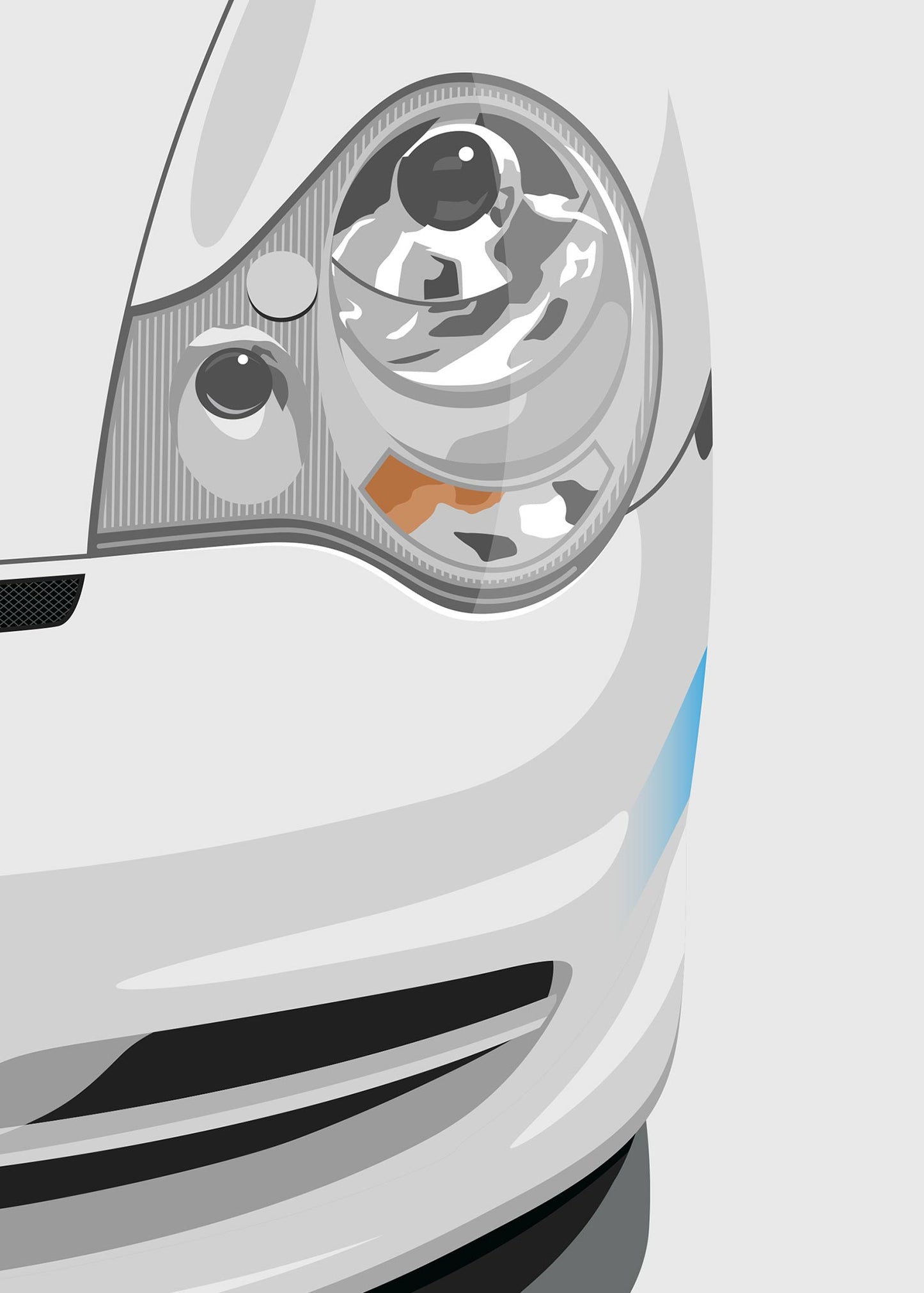 2003 Porsche 911 (996.2) GT3 RS - Carrara White and blue - poster print