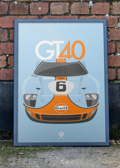 1969 Ford GT40 Mk1 Gulf 24 Heures du Mans Winner - poster print