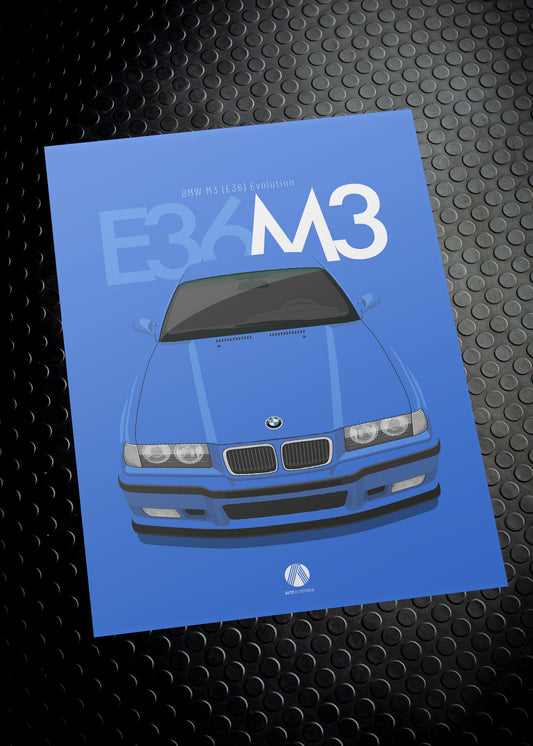 1996 BMW E36 M3 Evolution Estoril Blue - poster print