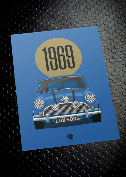 1969 Mini Cooper S - Italian Job - Blue - poster print