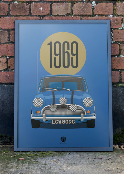 1969 Mini Cooper S - Italian Job - Blue - poster print