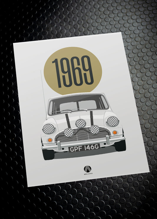 1969 Mini Cooper S - Italian Job - White - poster print