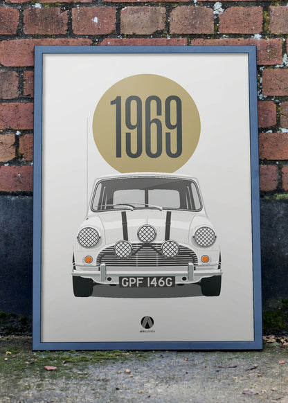 1969 Mini Cooper S - Italian Job - White - poster print