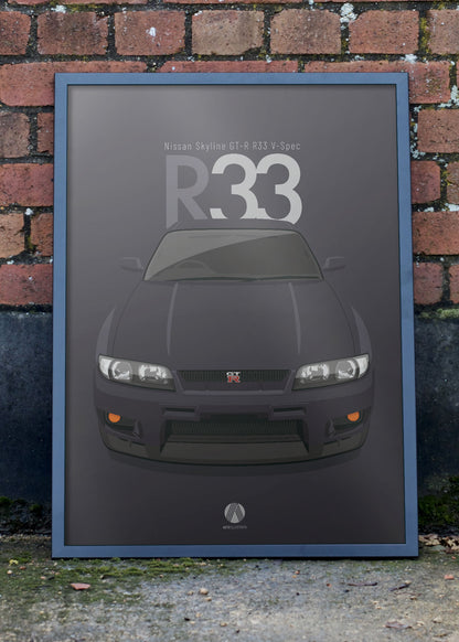 1996 Nissan Skyline R33 GTR V-Spec - Dark Grey Pearl - poster print