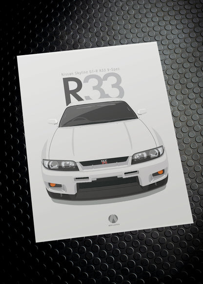 1996 Nissan Skyline R33 GTR V-Spec - White - poster print