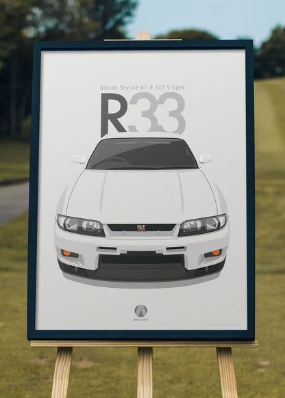 1996 Nissan Skyline R33 GTR V-Spec - White - poster print