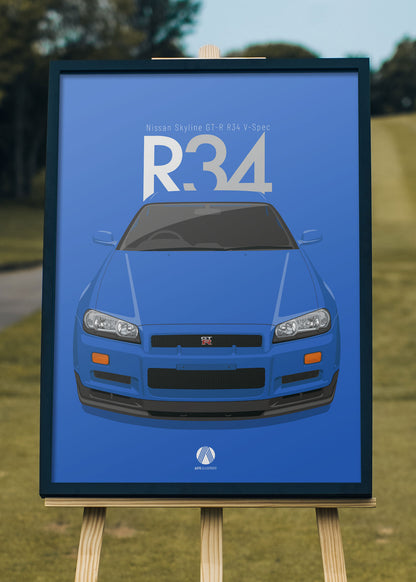 1999 Nissan Skyline R34 GTR V-Spec - Bayside Blue - poster print